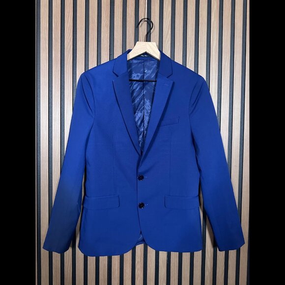 New MNG Blazer US 34 Mens Blue Super Slim Fit 2 Button Coat Jacket - Picture 1 of 11